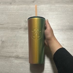 Starbucks Pink, Gold, + Green Iridescent 16oz Tumbler